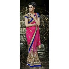 Exceptional Magenta Colored Embroidered Georgette Net Saree